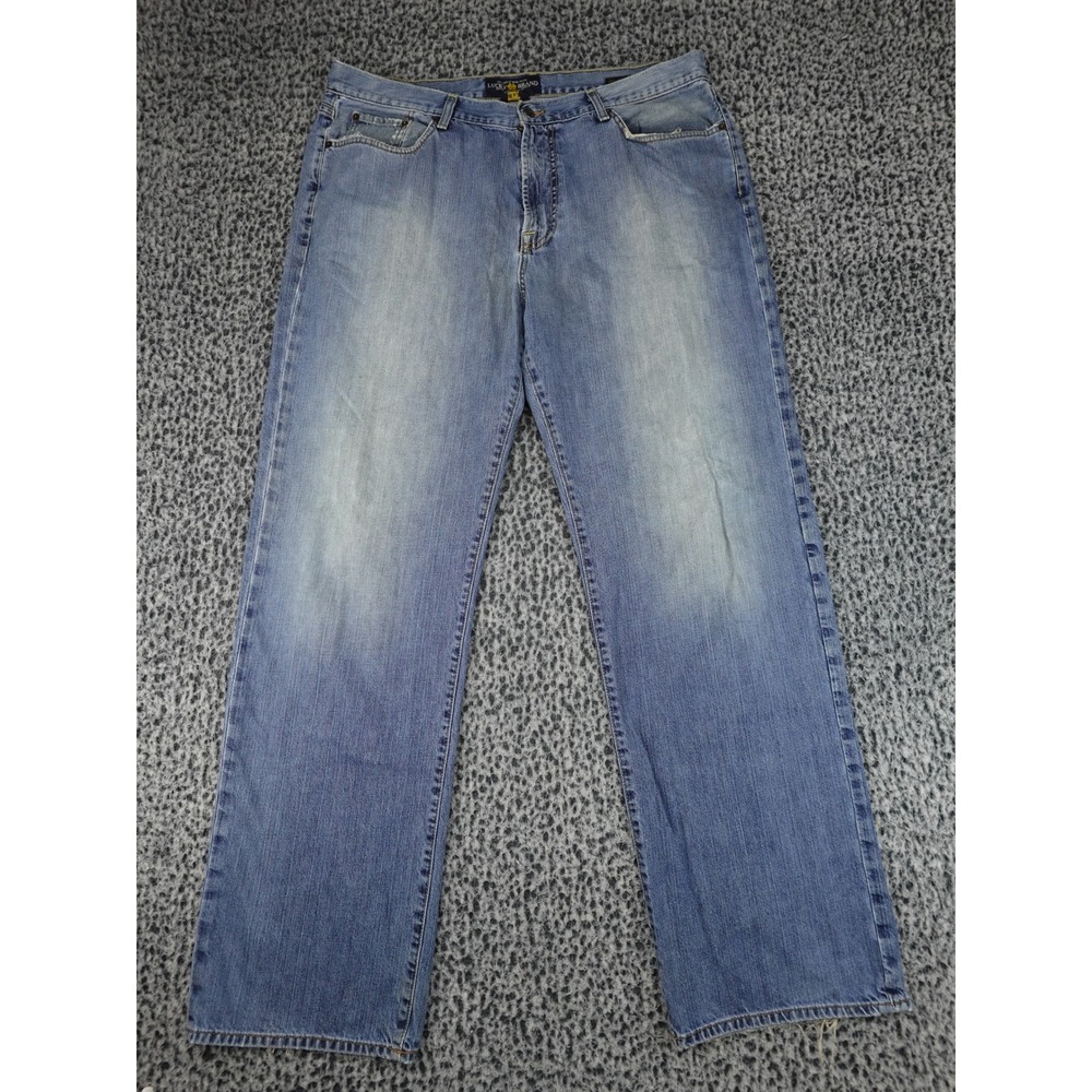 Lucky Brand 181‎ Relaxed Straight Jeans Mens 38x34 Blue Frayed Medium Wash